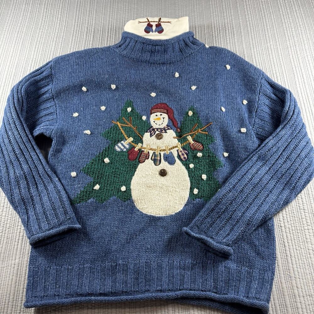 Vintage 90s PBJ Sweater Winter Holiday Snowman Grandmacore Whimsical Novelty